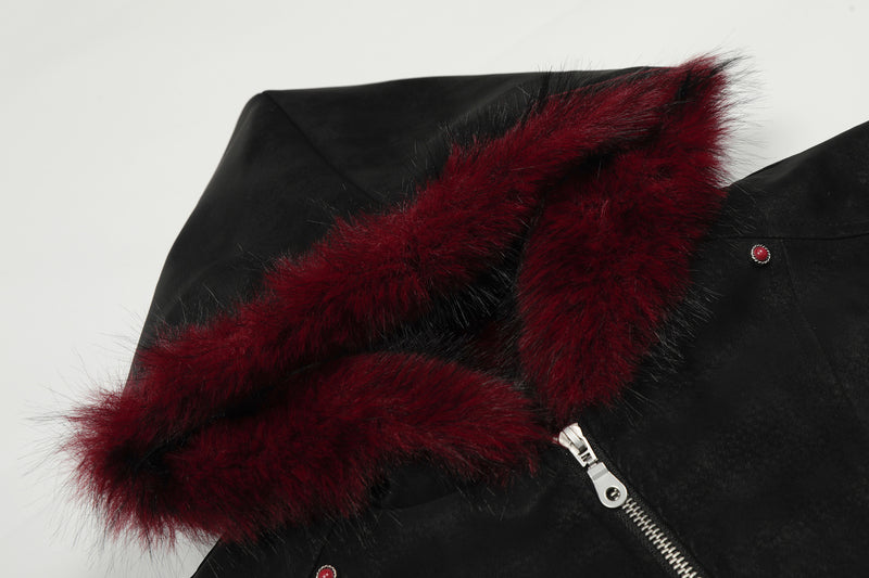 Blouson bomber à capuche bordée de fourrure – Style américain vintage doublé polaire