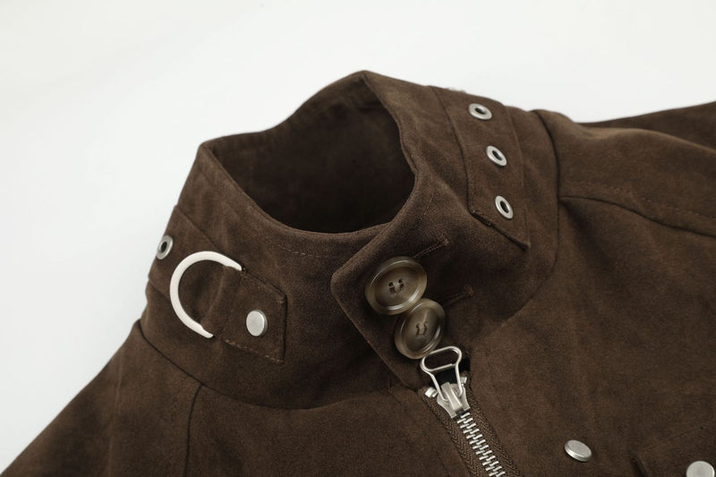 Blouson bomber court en suédine avec éléments métalliques – Style streetwear punk