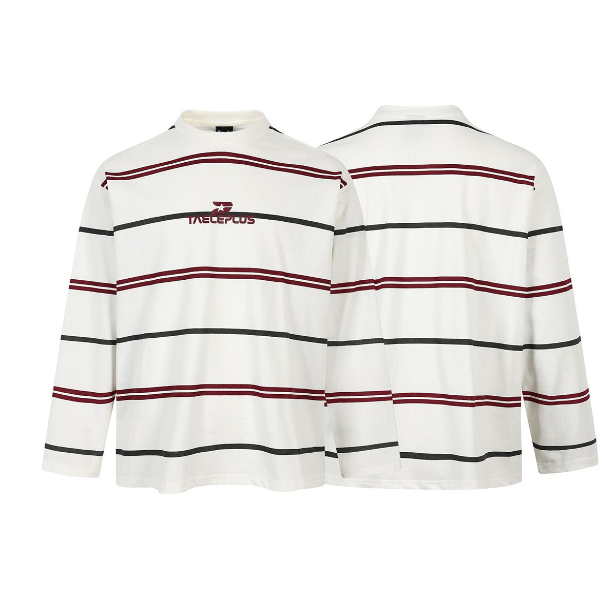 T-shirt oversize rayé à manches longues et col cheminée – Rouge et blanc / Noir et bleu