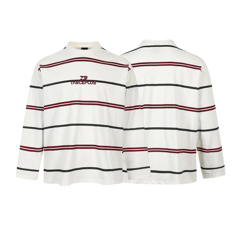 T-shirt oversize rayé à manches longues et col cheminée – Rouge et blanc / Noir et bleu