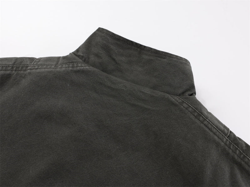 Men's Vintage Washed Stand-Collar Bomber Jacket with Elastic Hem