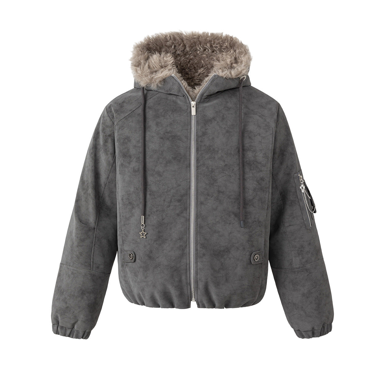 Veste bomber à capuche – Similicuir effet usé, col en fausse fourrure et garnissage matelassé