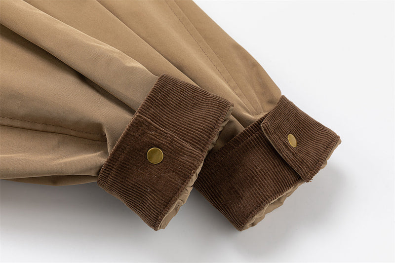 Men's Cargo Zip Jacket with Plaid Contrast Collar and Patch Pockets — Khaki