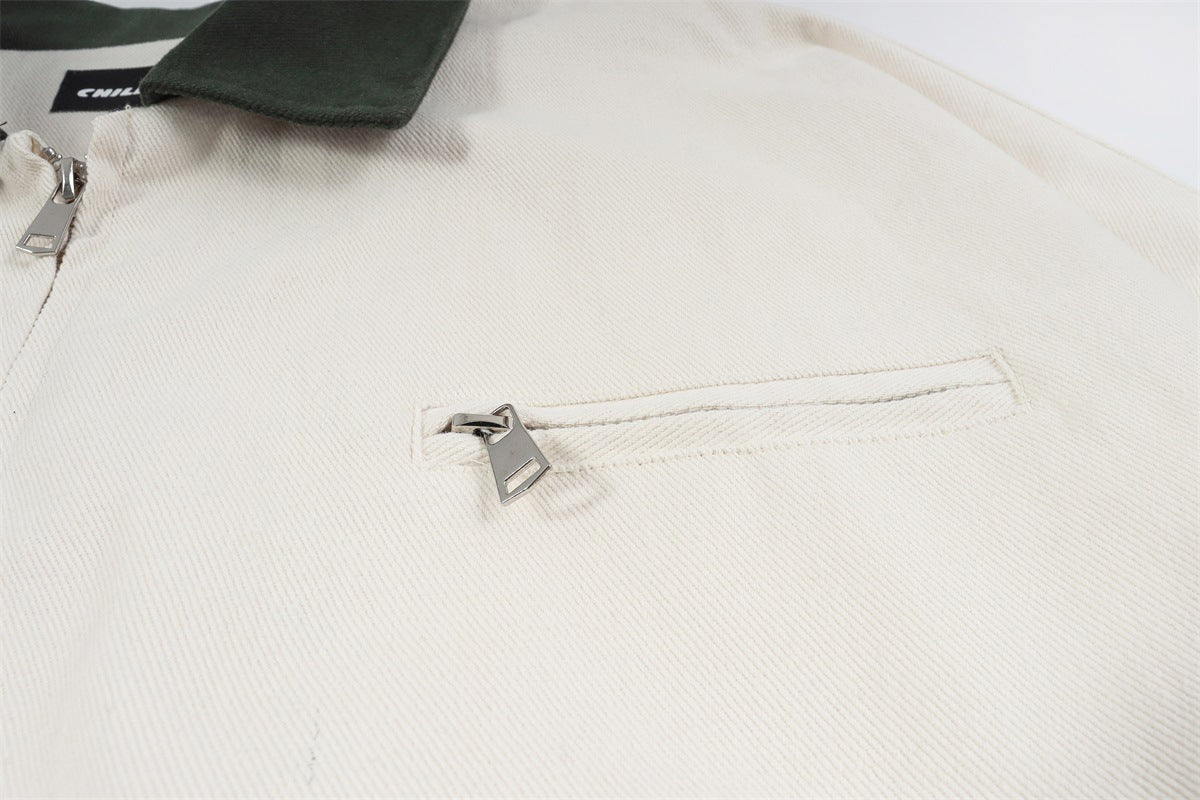 Veste Harrington rétro color block – Veste de travail zippée à col contrastant