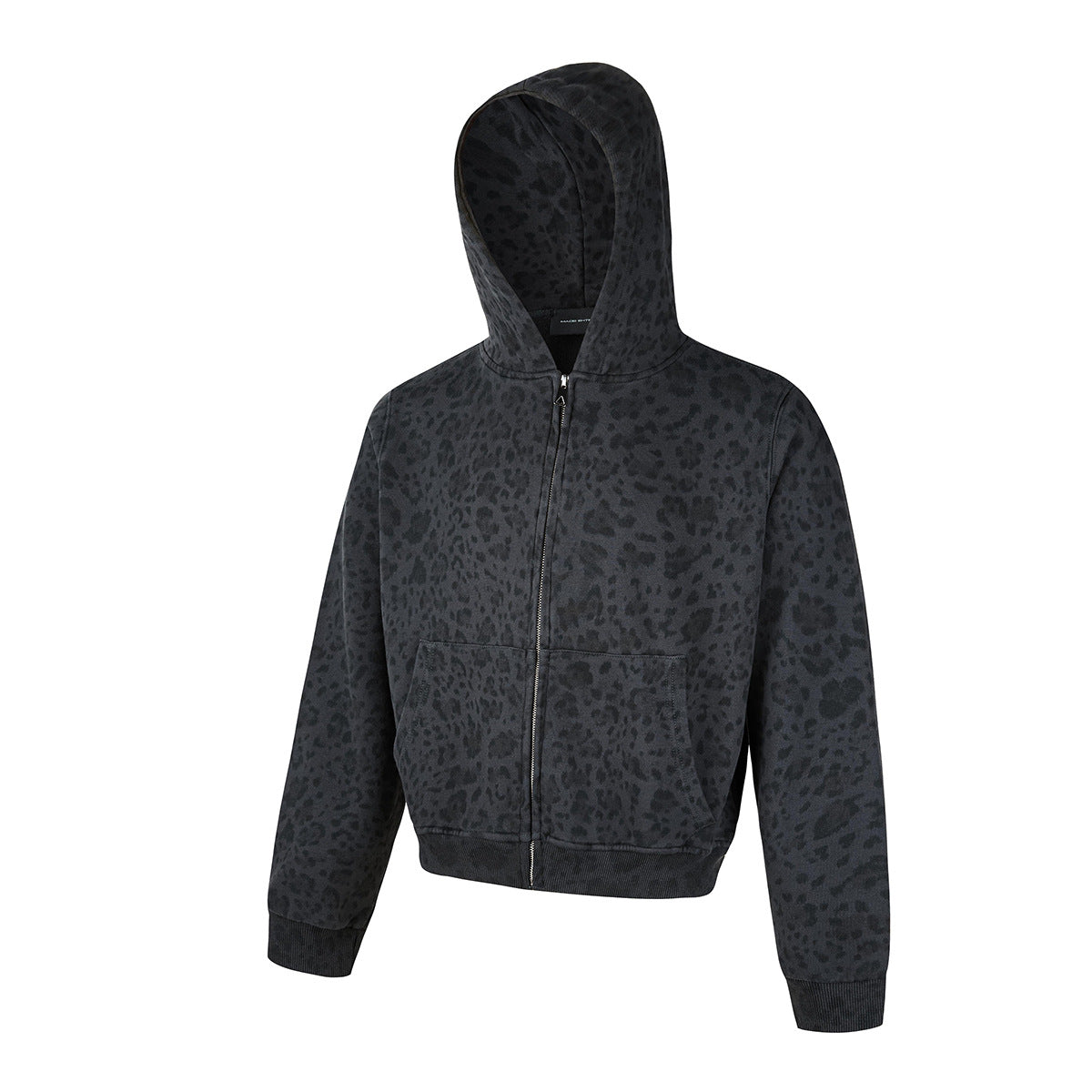 Leopard Print Zip-Up Hoodie – Vintage Washed Fleece Cardigan