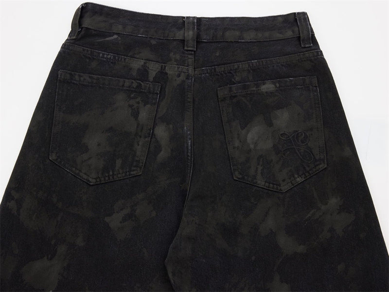 Men Black Baggy Jeans – Tie-Dye Washed Wide-Leg Denim Pants