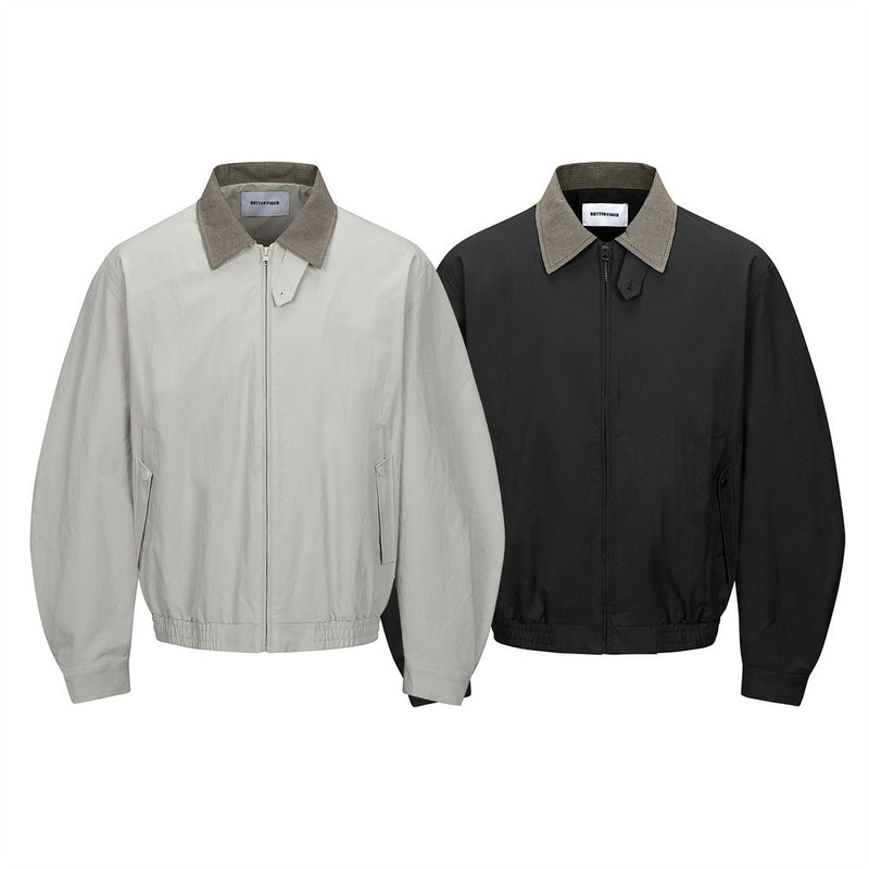 Men's Bomber Jacket with Houndstooth Collar & Pleated Sleeves