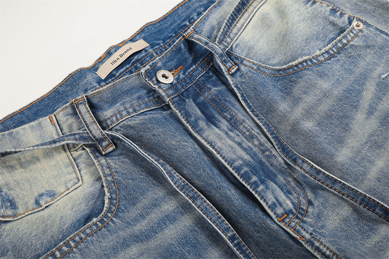 Wide-Leg Distressed Jeans – Gradient Washed Denim with Ripped Details