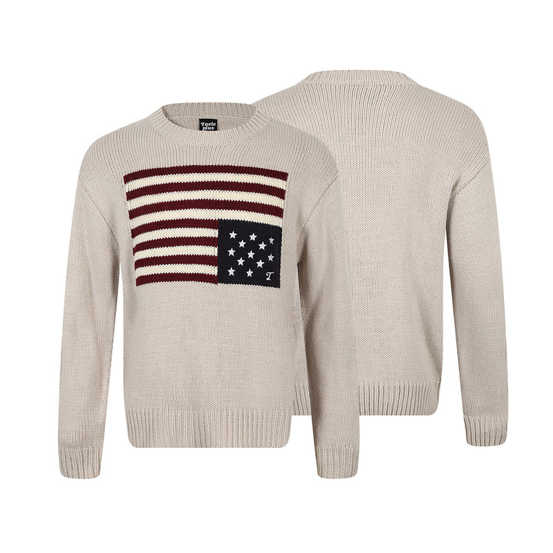 American Flag Intarsia Knit Crewneck Sweater – Retro Stars & Stripes
