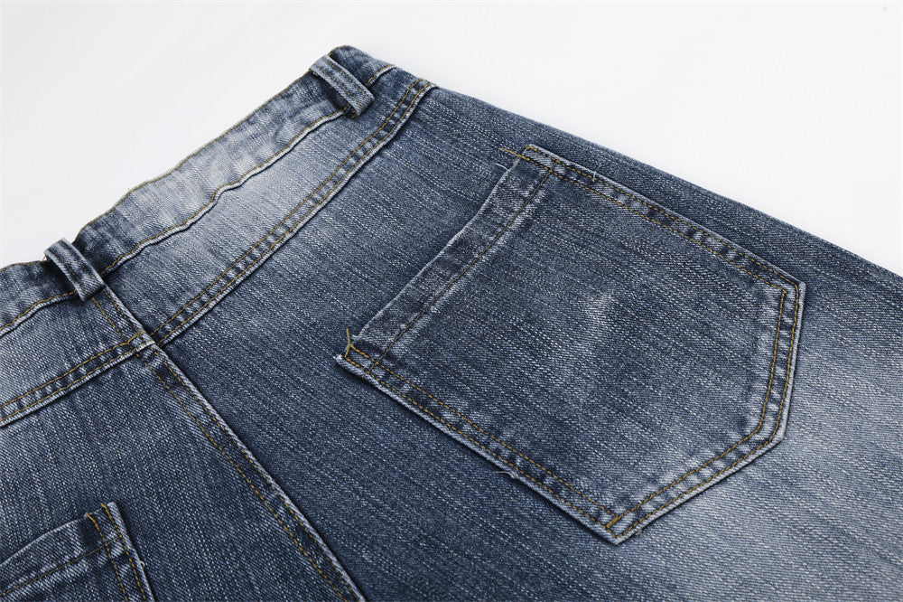 Vintage Washed Wide-Leg Jeans with Star Rhinestone Detail