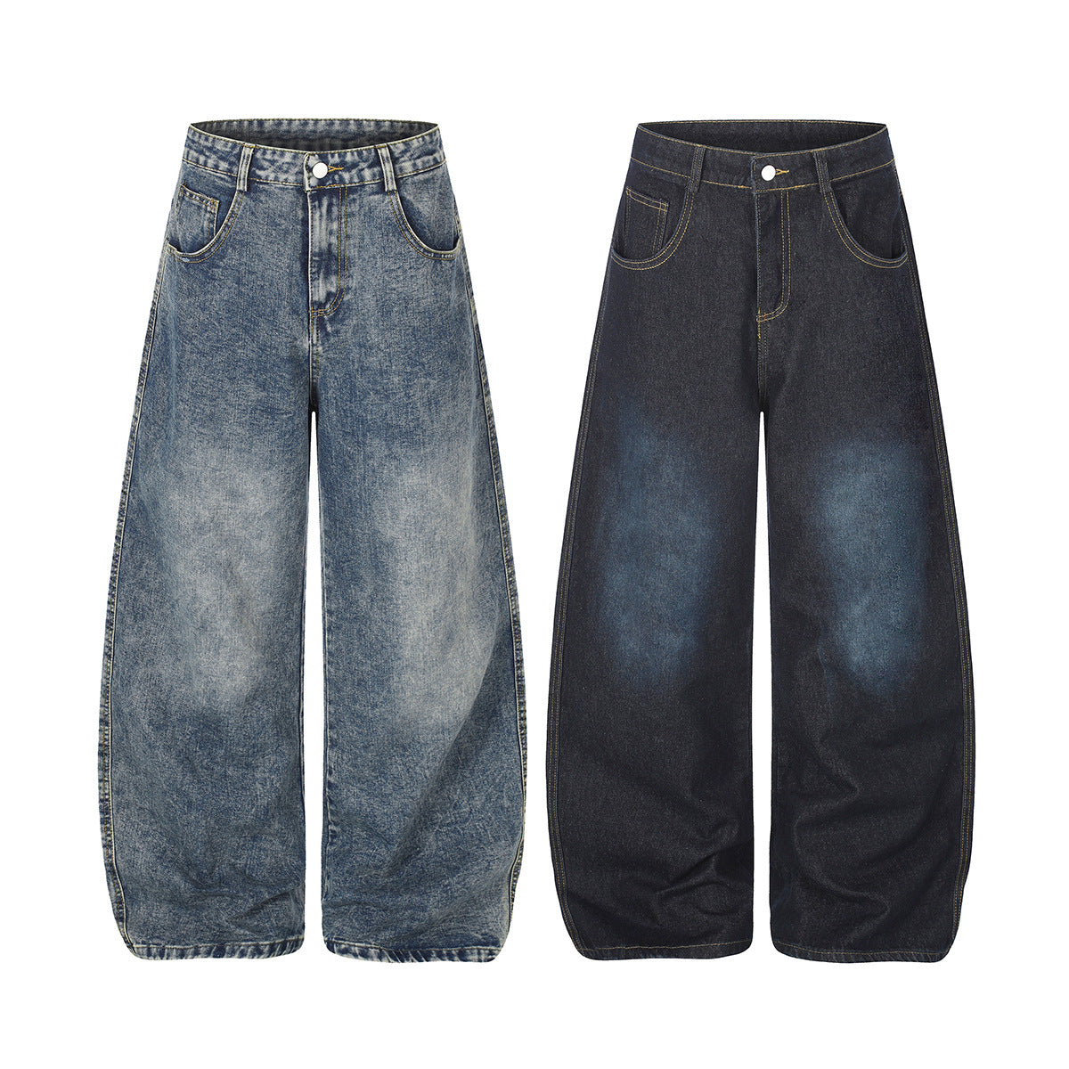 Jean baggy à jambes larges avec poches arrière graphiques – Coupe tonneau oversize