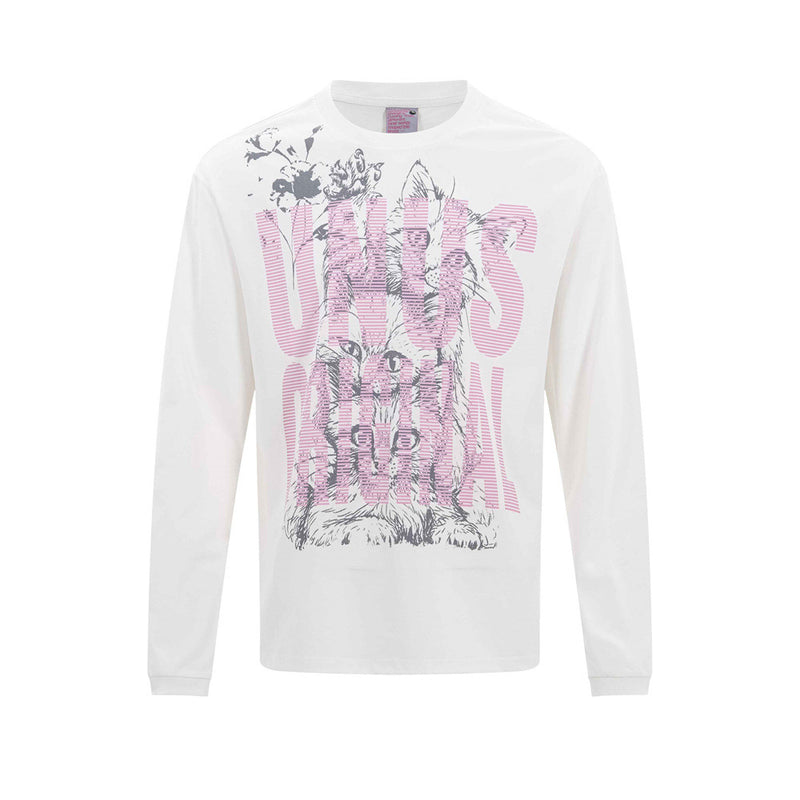 Long Sleeve Cat Graphic Tee – Men's Oversized Streetwear Crew Neck Shirt