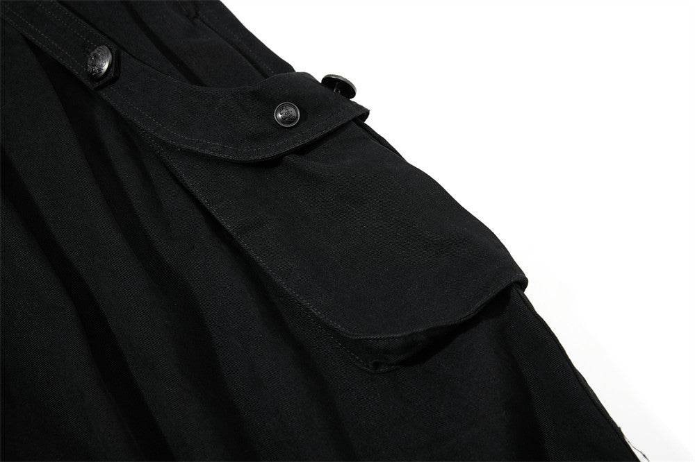 Wide-Leg Cargo Pants – High-Rise Zip Waistband & Side Pocket Detail