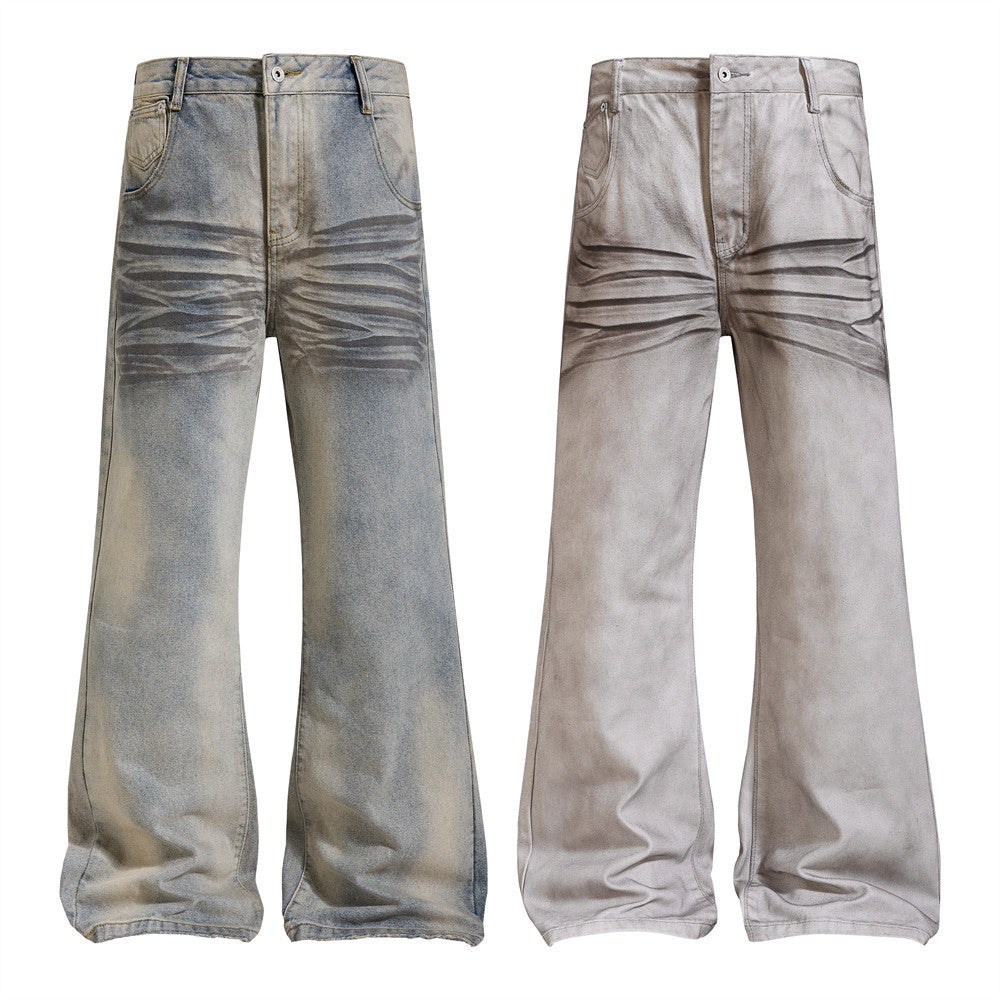 Distressed-Flare-Jeans – Herren-Wide-Leg-Denim in verwaschener Optik mit Knitterdetails