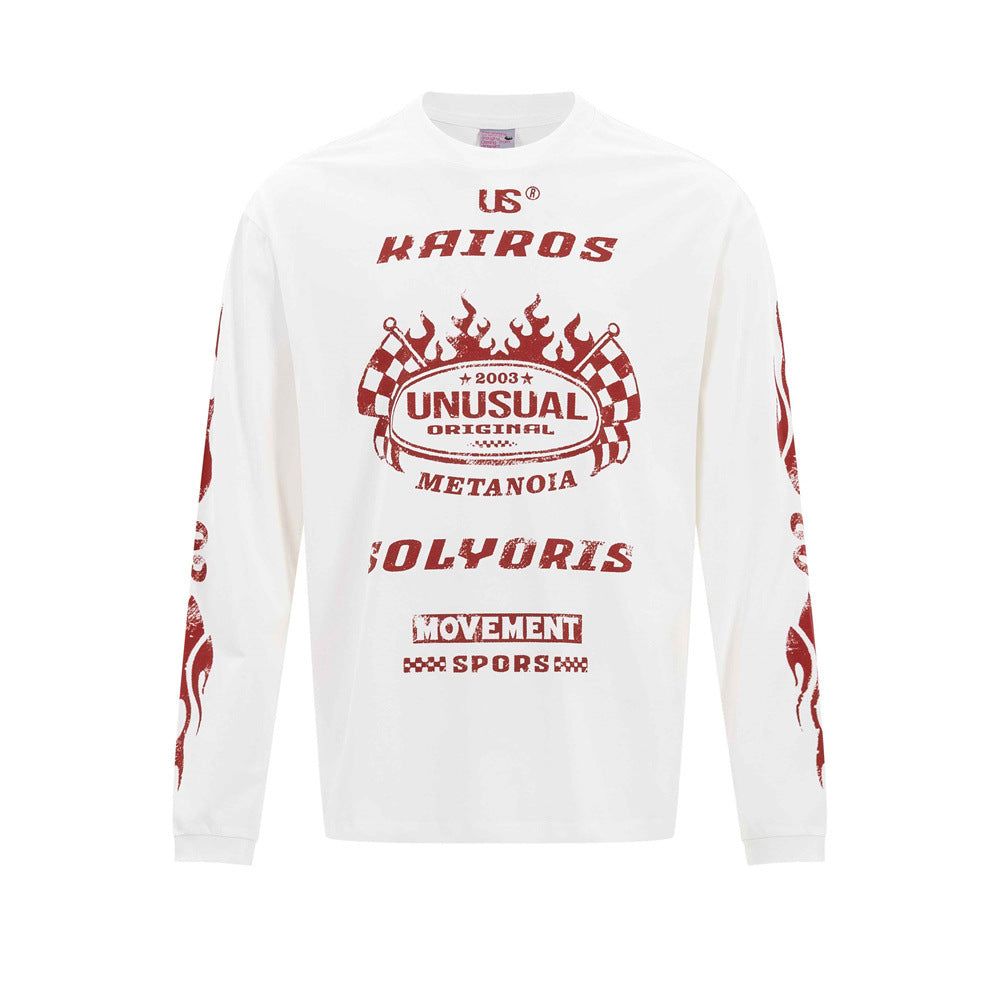 Kairos Unusual Original Graphic Long Sleeve Tee – Relaxed Fit Racing Print