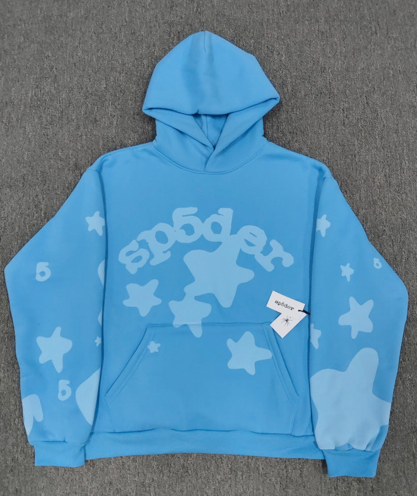 Sp5der Star Hoodie – Baby Blue 440GSM Heavyweight Oversized Streetwear Pullover
