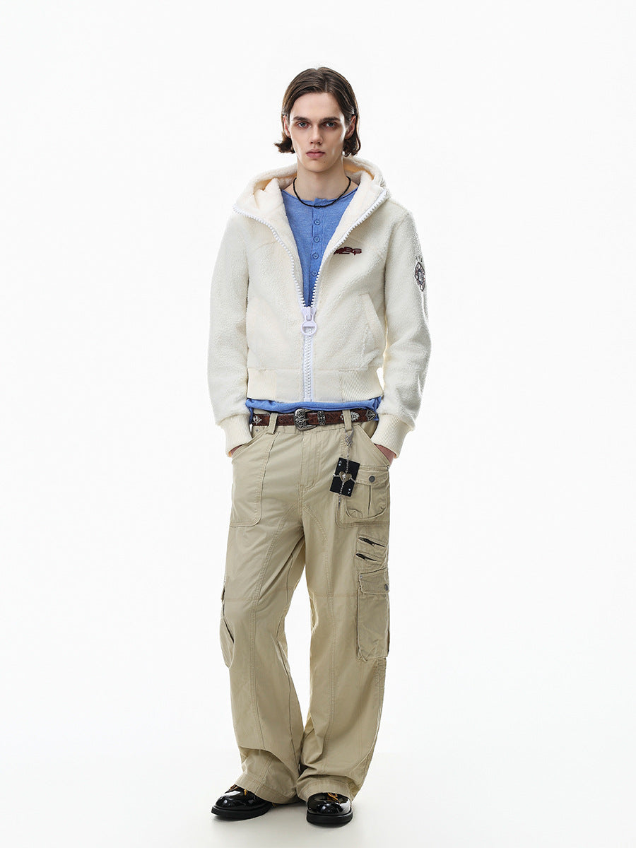 Sherpa Fleece Zip-Up Hoodie Jacket – Varsity Embroidered Teddy Coat