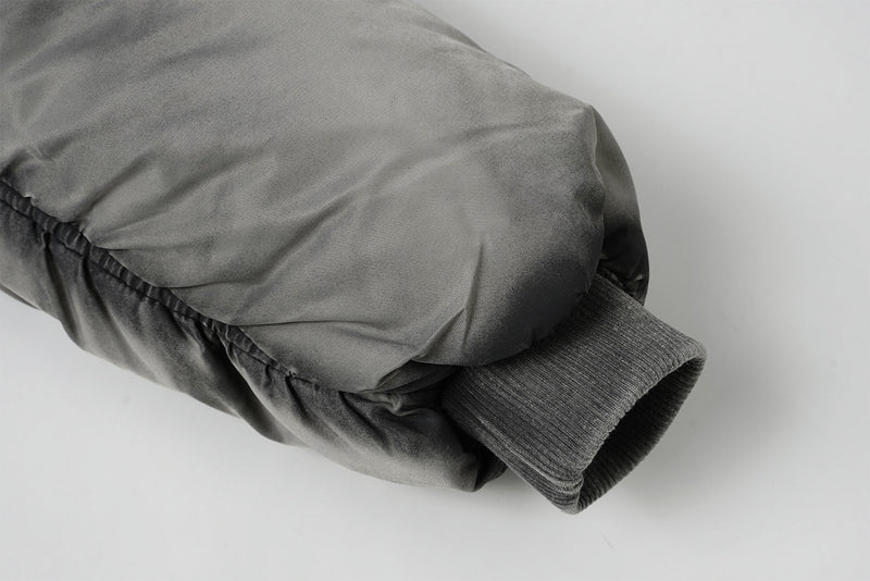 Hooded Bomber Puffer Jacket – Washed Finish with Exposed Seam Detailing