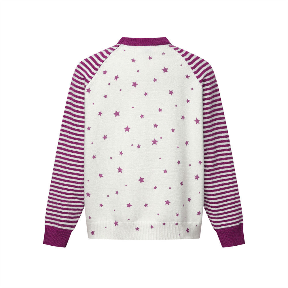 Dalmatian Star Print Crew Neck Sweater with Striped Raglan Sleeves