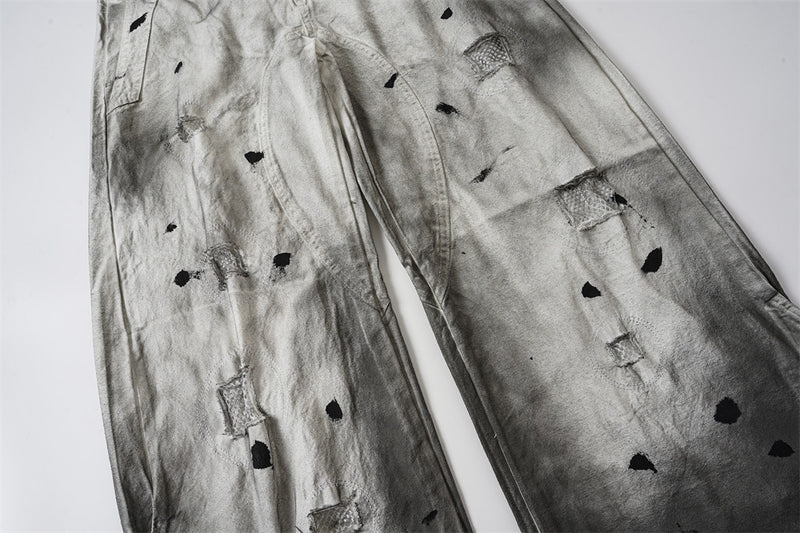Distressed Wide-Leg Jeans | Grunge Punk Dirty-Wash Double Waistband Pants