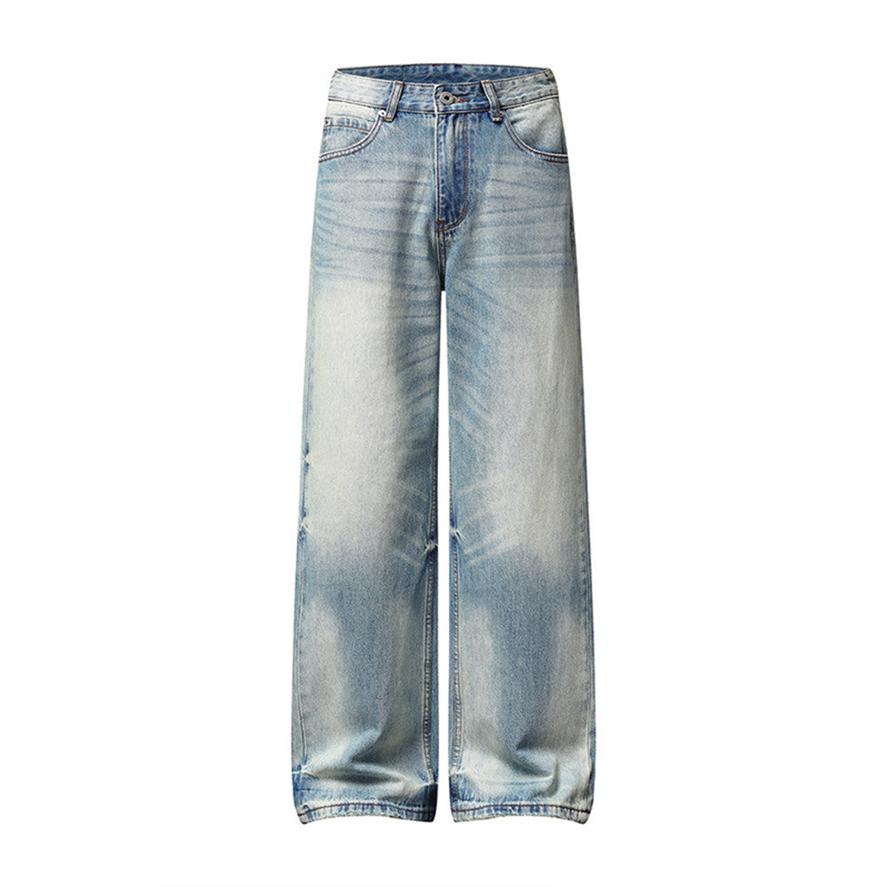 Wide-Leg Baggy Jeans Men – Light Blue Vintage Washed Straight Fit