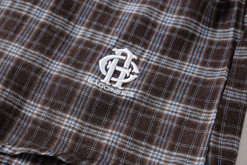 Button Up Plaid Shirt with Sleeve Embroidery – Oversized Flannel Shirt