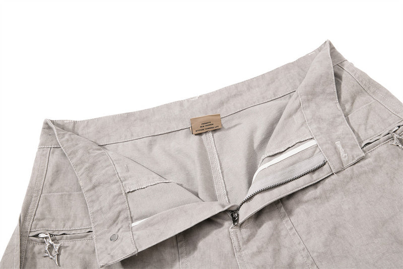 Wide-Leg Pleated Drape Pants – Acid Wash Baggy Trousers with Zip Pockets