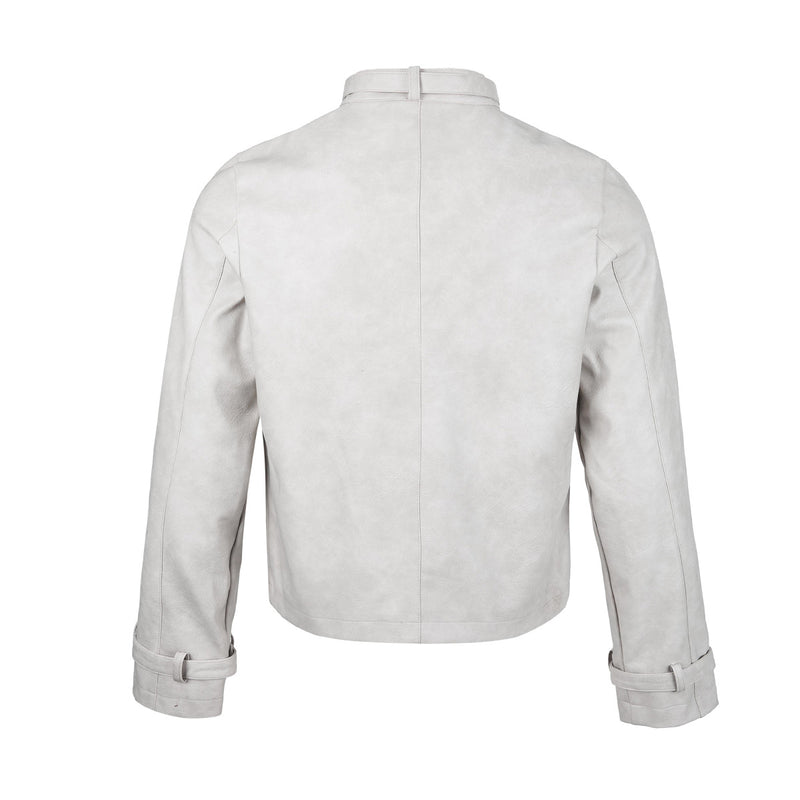 Blouson biker oversize en cuir – Style moto à col montant et poignets à boucles