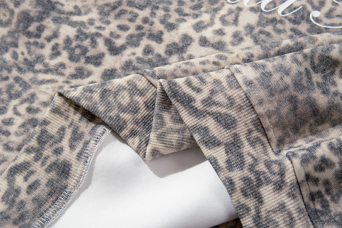 Hoodie zippé à imprimé léopard – Style streetwear américain vintage