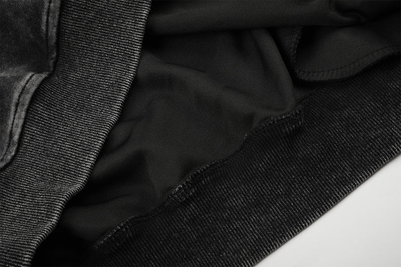 Acid Wash Zip-Up Hoodie with Pyramid Studs – Washed Black
