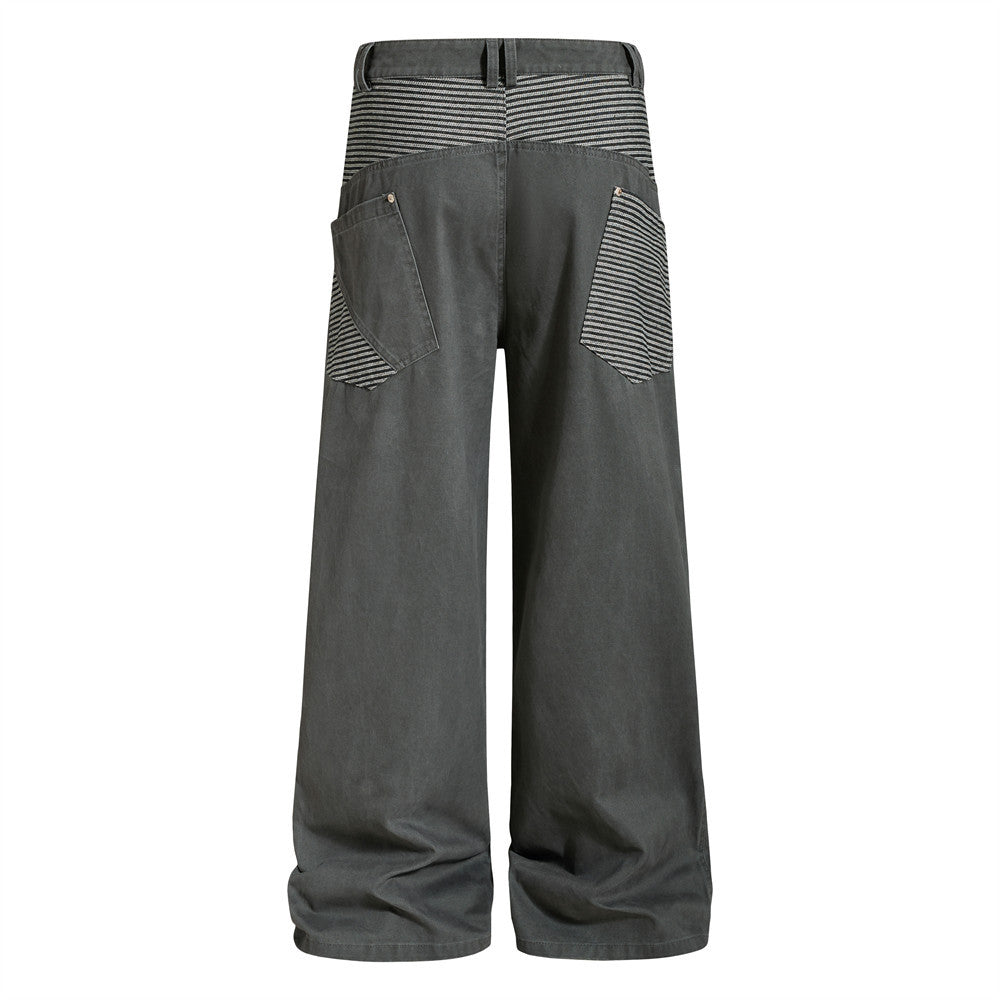 Wide-Leg Cargo Pants with Contrast Stripe Pockets – Men's Relaxed Straight