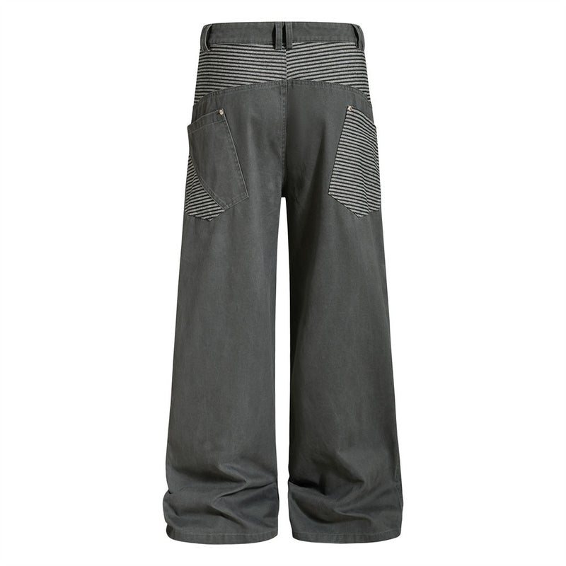 Wide-Leg Cargo Pants with Contrast Stripe Pockets – Men's Relaxed Straight