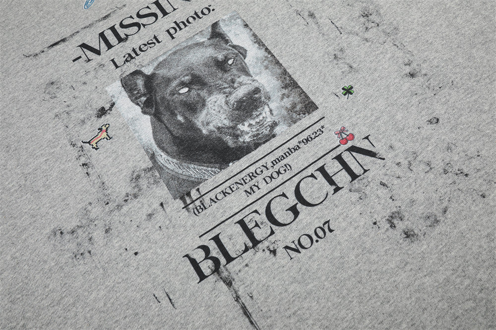 Missing Dog Graphic Long Sleeve T-Shirt – Men's Oversized Crew Neck