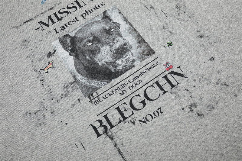 Missing Dog Graphic Long Sleeve T-Shirt – Men's Oversized Crew Neck