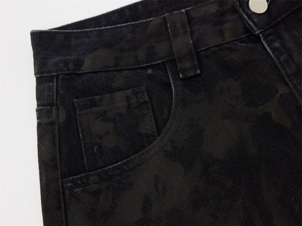 Men Black Baggy Jeans – Tie-Dye Washed Wide-Leg Denim Pants