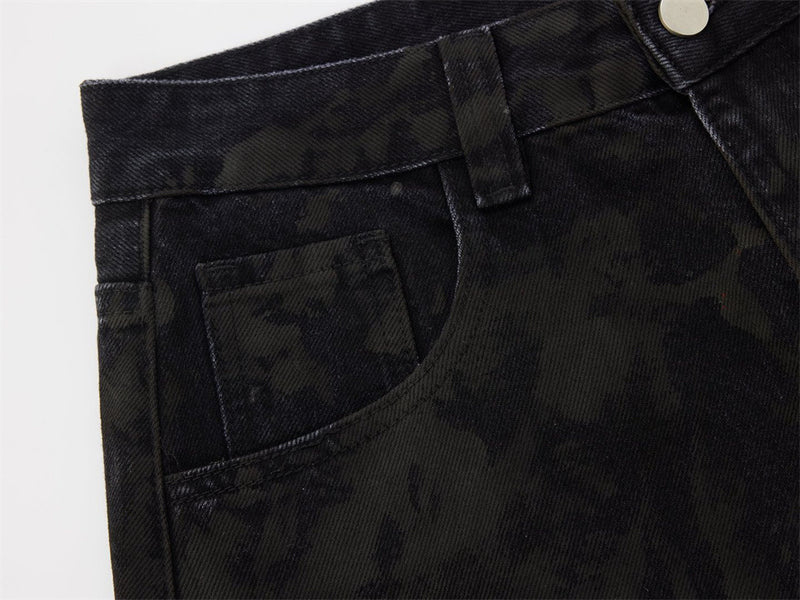Men Black Baggy Jeans – Tie-Dye Washed Wide-Leg Denim Pants
