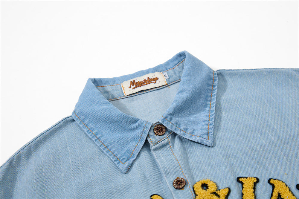 Vintage Polo Club Badge Embroidered Denim Short Sleeve Shirt