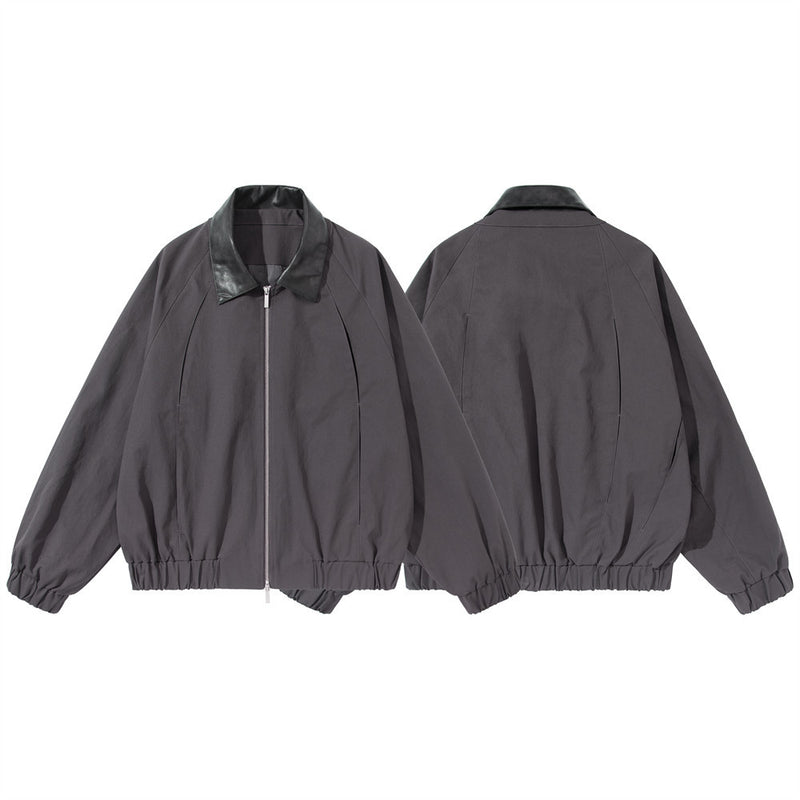 Oversized Bomber Jacket with PU Leather Collar & Full-Zip — Men's Deconstructed