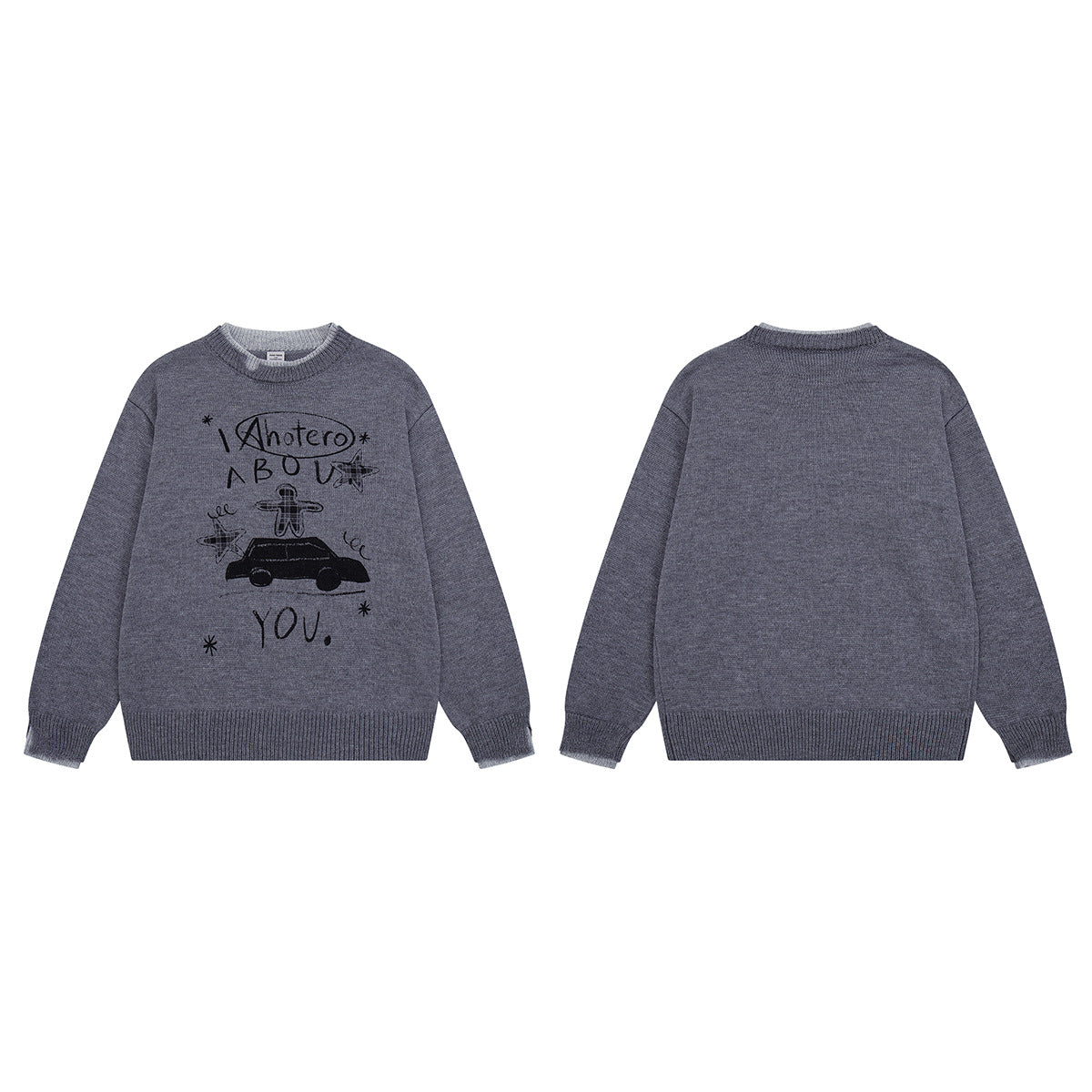 Crew Neck Graphic Knit Sweater – Retro American Campus Style