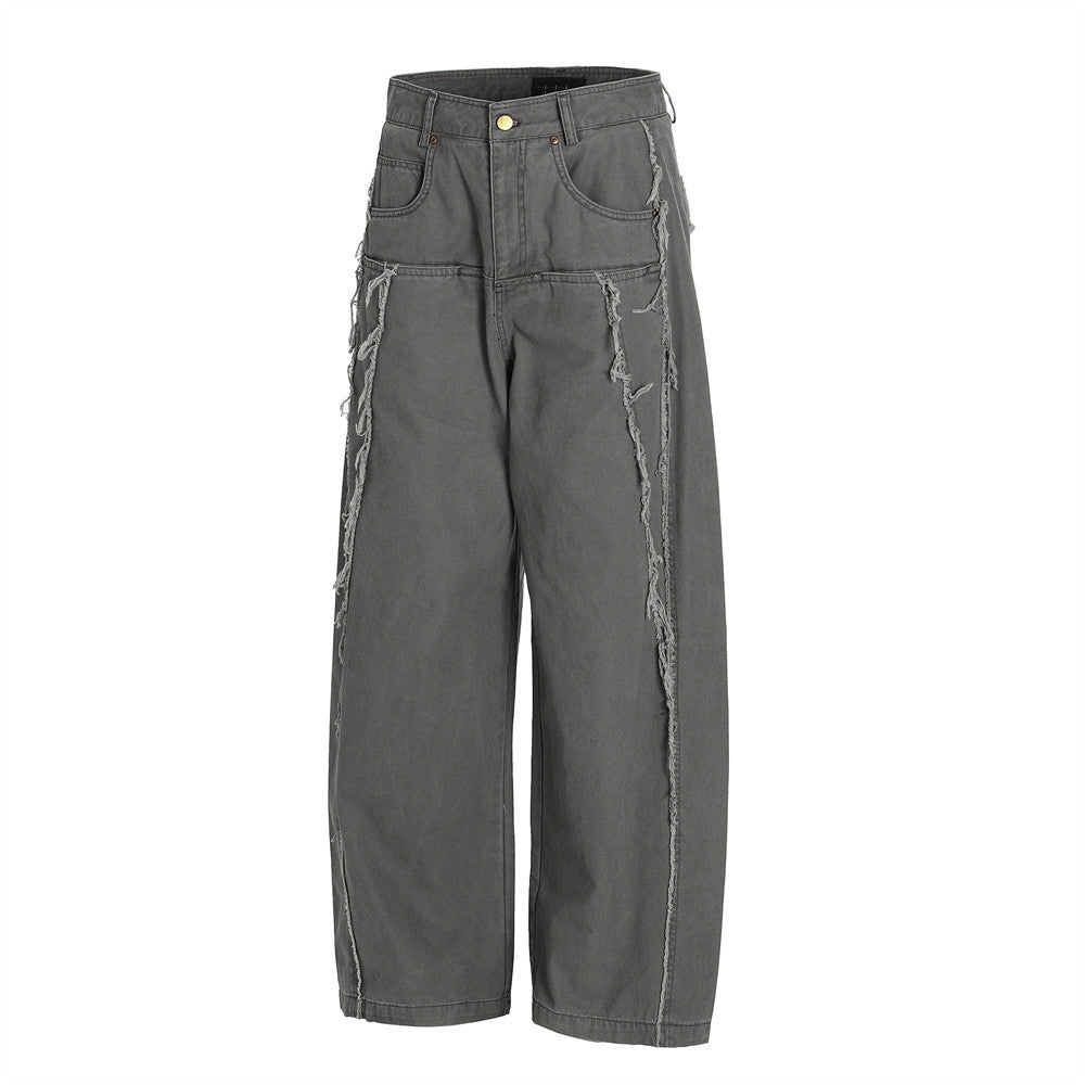 Wide-Leg Frayed Seam Pants – Deconstructed Streetwear Trousers