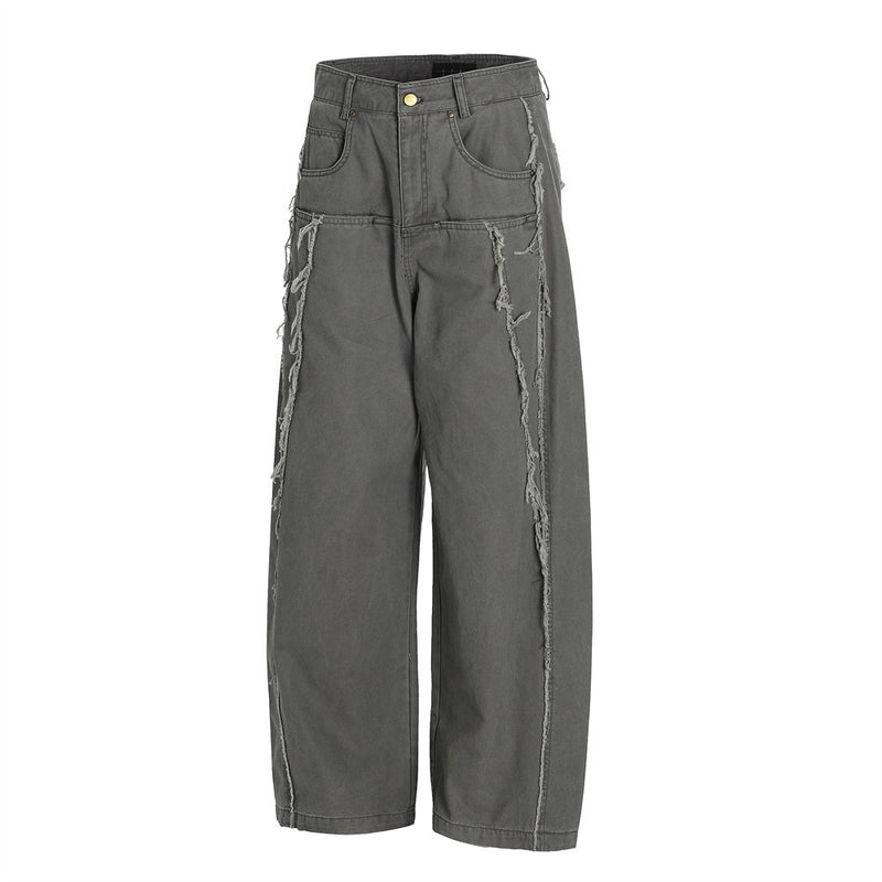 Wide-Leg Frayed Seam Pants – Deconstructed Streetwear Trousers