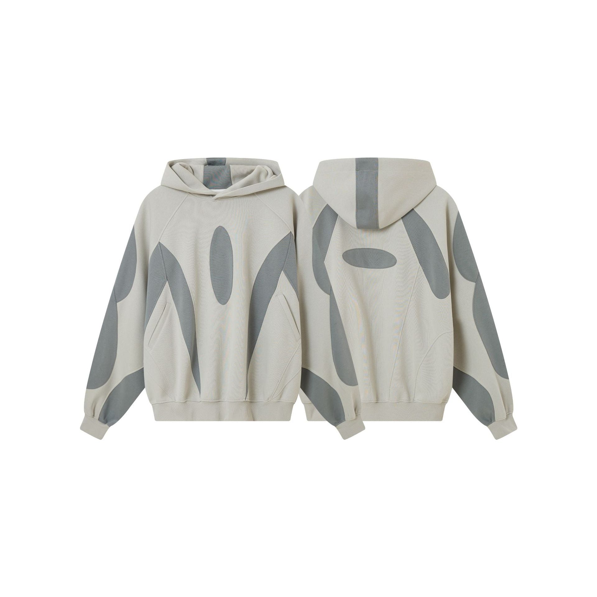 Oversize-Patchwork-Hoodie – grauer, zweifarbiger Streetwear-Pullover