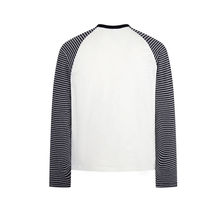 Long Sleeve Raglan Shirt – Rock 'N Roll Graphic, Black & White Striped Sleeves