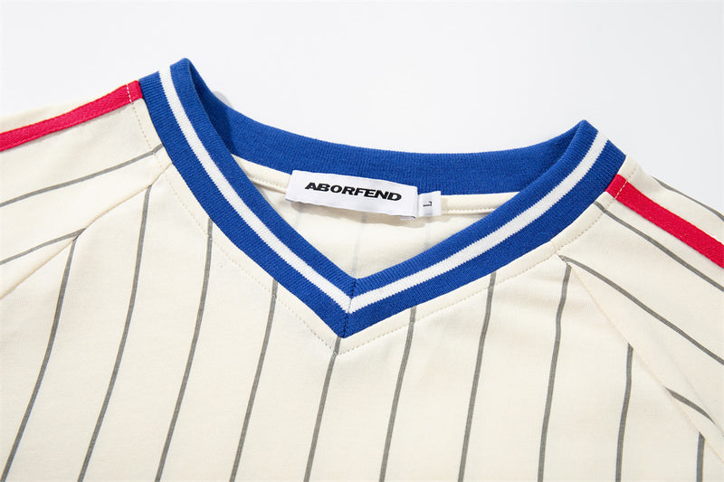 Pinstripe Soccer Jersey T-Shirt – Number 7 V-Neck Oversized Tee