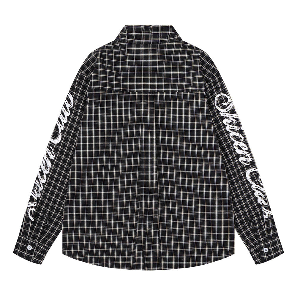 Camisa de cuadros de manga larga para hombre – Estampado gráfico desgastado, corte holgado