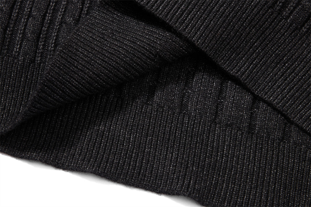 Oversized V-Neck Sweater – Cable Knit Polo Collar Long Sleeve Pullover