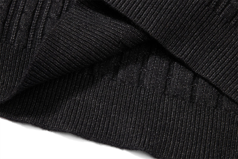 Oversized V-Neck Sweater – Cable Knit Polo Collar Long Sleeve Pullover