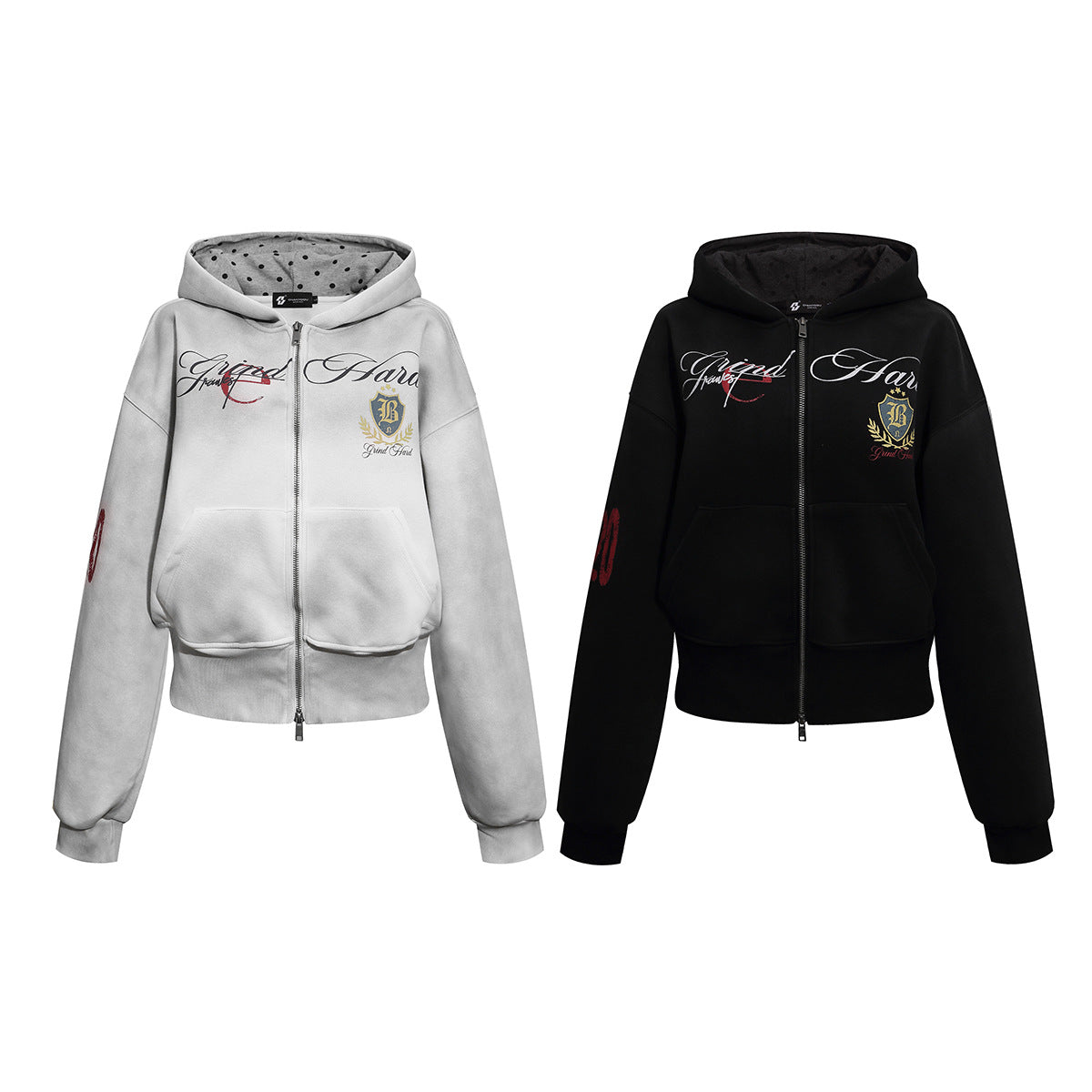 Grunge-Zip-Hoodie – Vintage-Washed-Crop-Streetwear-Zip-up mit Script
