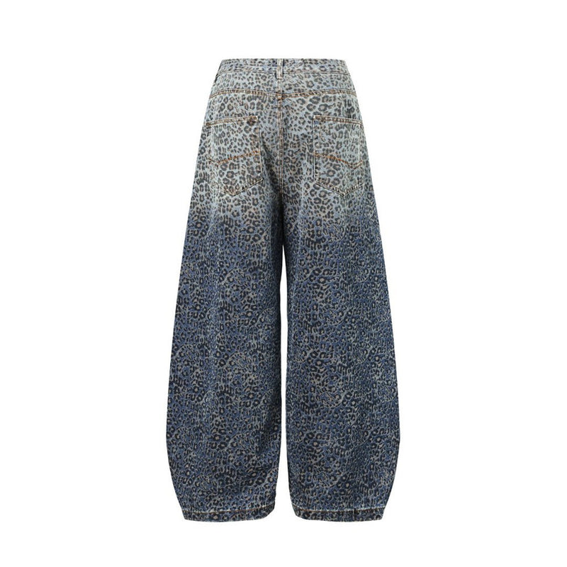 Leopard Print Wide-Leg Baggy Jeans – Oversized Curved Denim Pants