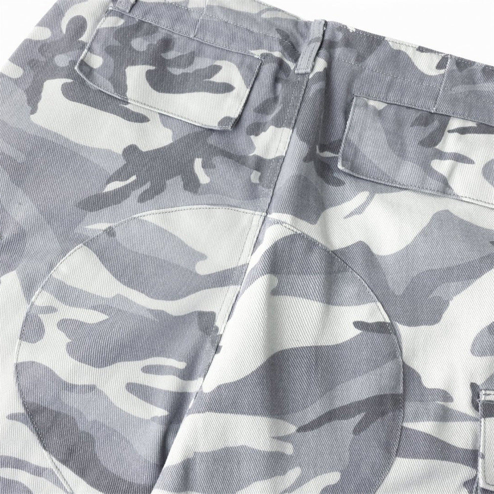 Mens Baggy Cargo Jeans Wide Leg White Camo Pants